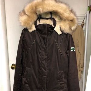 HOODLAMB NOORDIC PARKA WOMENS LARGE BROWN REMOVABLE ZIPPER HOODIE